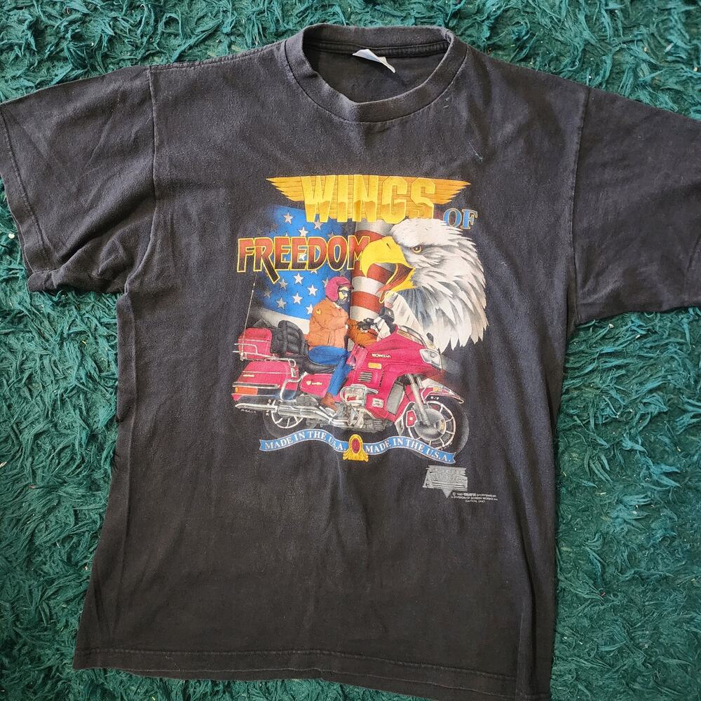 Vintage 1993 Wings of Freedom Eagle Biker Graphic Tee USA Made